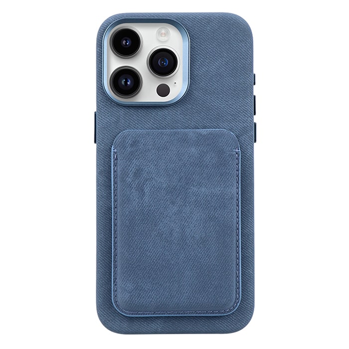 Denim Fabric Wallet Case For iPhone 15 Pro Max