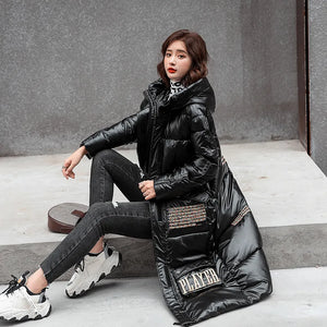 Winter Jacket For Women Hooded Shiny Female Cold Coat  Letter print