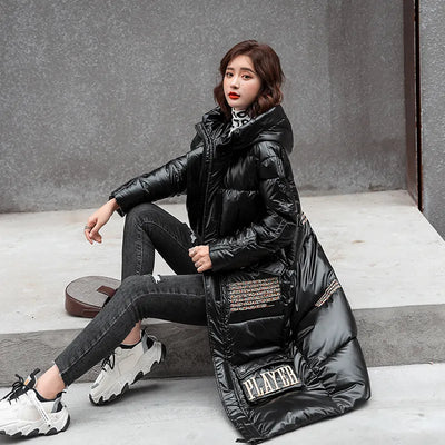 Winter Jacket For Women Hooded Shiny Female Cold Coat  Letter print