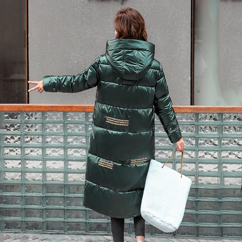 Winter Jacket For Women Hooded Shiny Female Cold Coat  Letter print