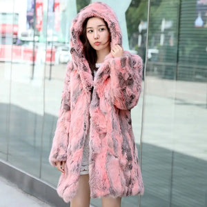 Hooded  Natural Rabbit Women Winter Jacket