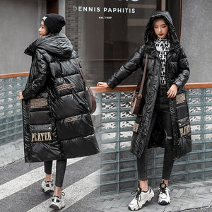 Winter Jacket For Women Hooded Shiny Female Cold Coat  Letter print