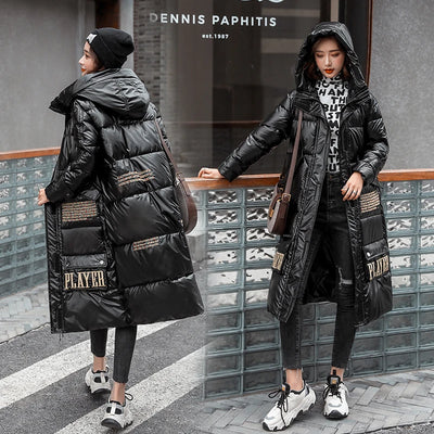 Winter Jacket For Women Hooded Shiny Female Cold Coat  Letter print