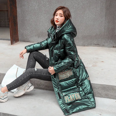Winter Jacket For Women Hooded Shiny Female Cold Coat  Letter print