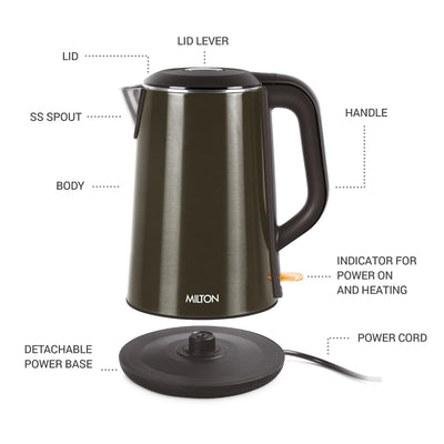 Milton Euroline Hagen Electric 1.8 Litre Kettle 1500 Watts Stainless Steel Electric Kettle | Black