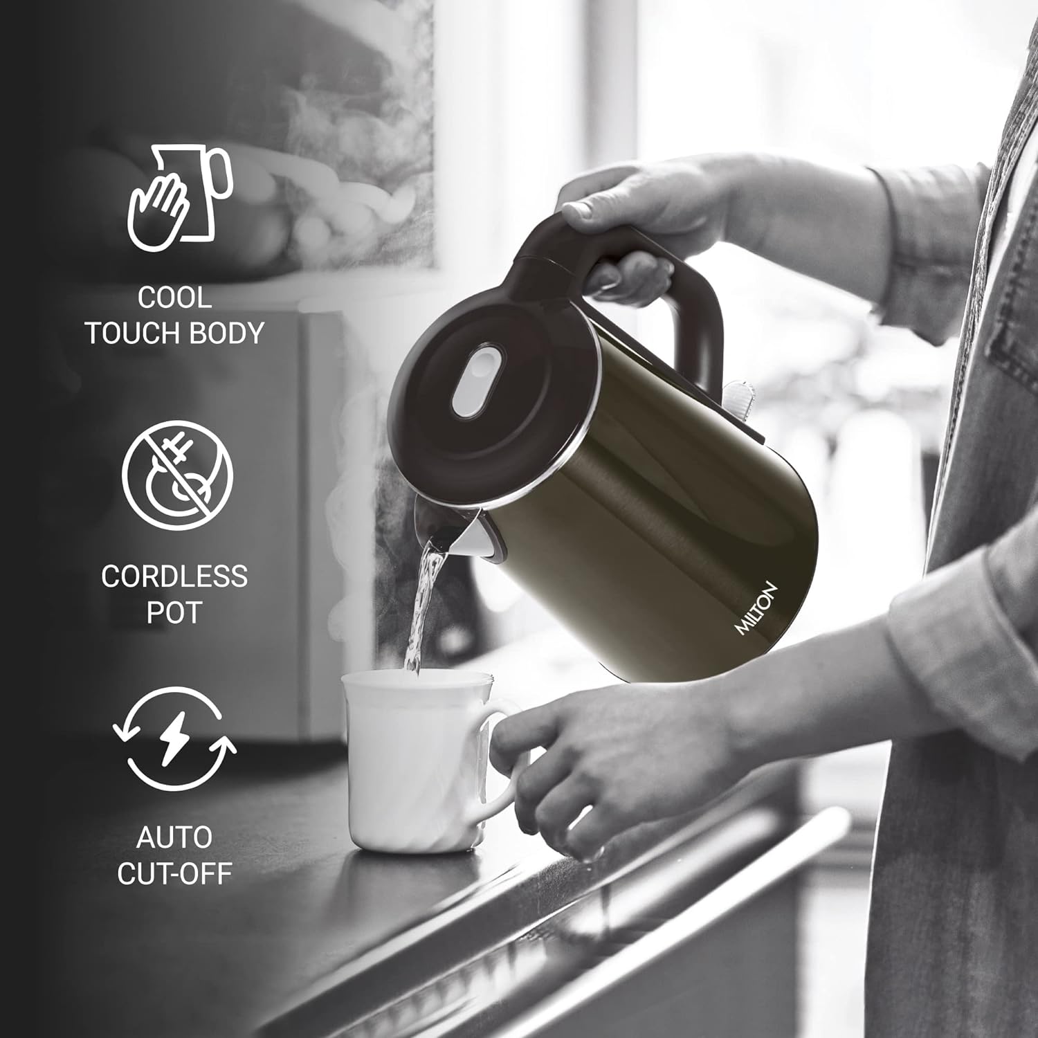 Milton Euroline Hagen Electric 1.8 Litre Kettle 1500 Watts Stainless Steel Electric Kettle | Black