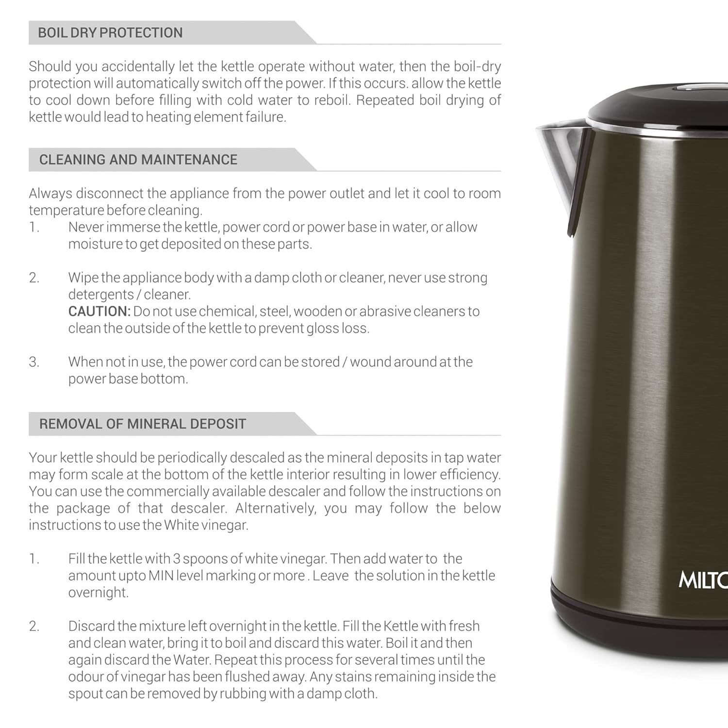 Milton Euroline Hagen Electric 1.8 Litre Kettle 1500 Watts Stainless Steel Electric Kettle | Black