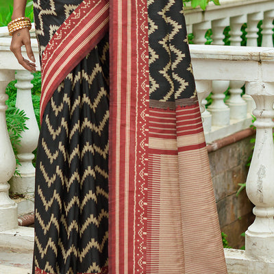 Black And Red Raw Silk Saree