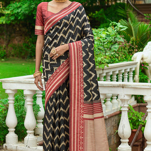 Black And Red Raw Silk Saree