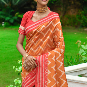 Orange And Red Raw Silk Saree