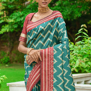 Rama Green Raw Silk Saree