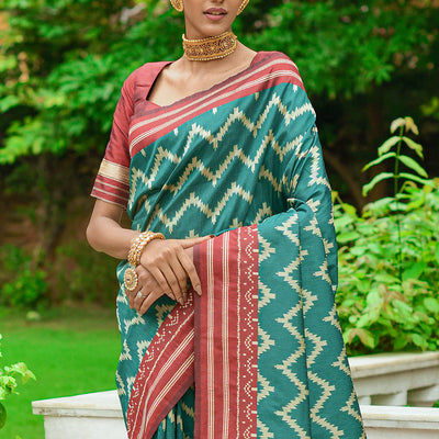 Rama Green Raw Silk Saree