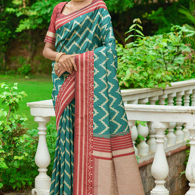 Rama Green Raw Silk Saree