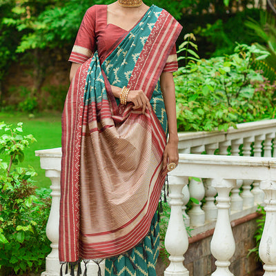 Rama Green Raw Silk Saree