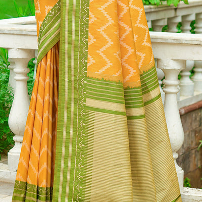 Yellow And Green Raw Silk Saree
