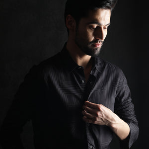 Rare Rabbit Men's Malfor Black Viscose Fabric Graphic Print Full Sleeves Shirt