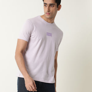 Rare Rabbit Nex Pastel Purple Crew Neck Foil HD Print Half Sleeves Slim Fit T-Shirt