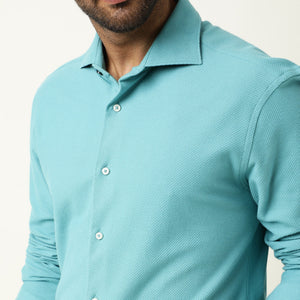 RARE RABBIT MEN'S VENEZYA TURQ SHIRT COTTON FABRIC COLLARED NECK FULL SLEEVES BUTTON CLOSURE SLIM FIT