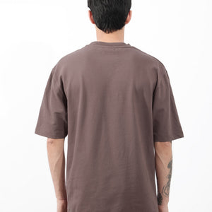 Rare Rabbit Mens Heros Dusky Maroon Cotton Lycra Fabric Blend Drop Shoulder Short Sleeve Oversized Fit Solid T-Shirt