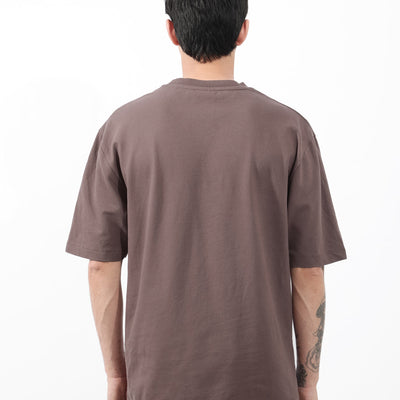 Rare Rabbit Mens Heros Dusky Maroon Cotton Lycra Fabric Blend Drop Shoulder Short Sleeve Oversized Fit Solid T-Shirt