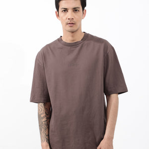 Rare Rabbit Mens Heros Dusky Maroon Cotton Lycra Fabric Blend Drop Shoulder Short Sleeve Oversized Fit Solid T-Shirt