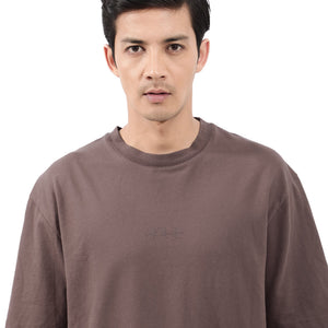 Rare Rabbit Mens Heros Dusky Maroon Cotton Lycra Fabric Blend Drop Shoulder Short Sleeve Oversized Fit Solid T-Shirt