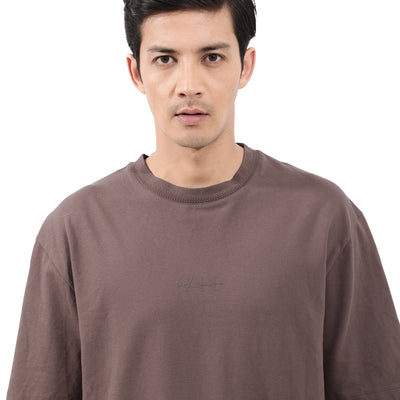 Rare Rabbit Mens Heros Dusky Maroon Cotton Lycra Fabric Blend Drop Shoulder Short Sleeve Oversized Fit Solid T-Shirt