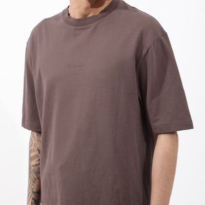 Rare Rabbit Mens Heros Dusky Maroon Cotton Lycra Fabric Blend Drop Shoulder Short Sleeve Oversized Fit Solid T-Shirt