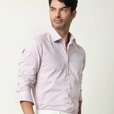 RARE RABBIT MEN'S NEUTRO LS PASTEL PURPLE SHIRT COTTON POLYESTER FABRIC COLLARED NECK FULL SLEEVES BUTTON CLOSURE SLIM FIT