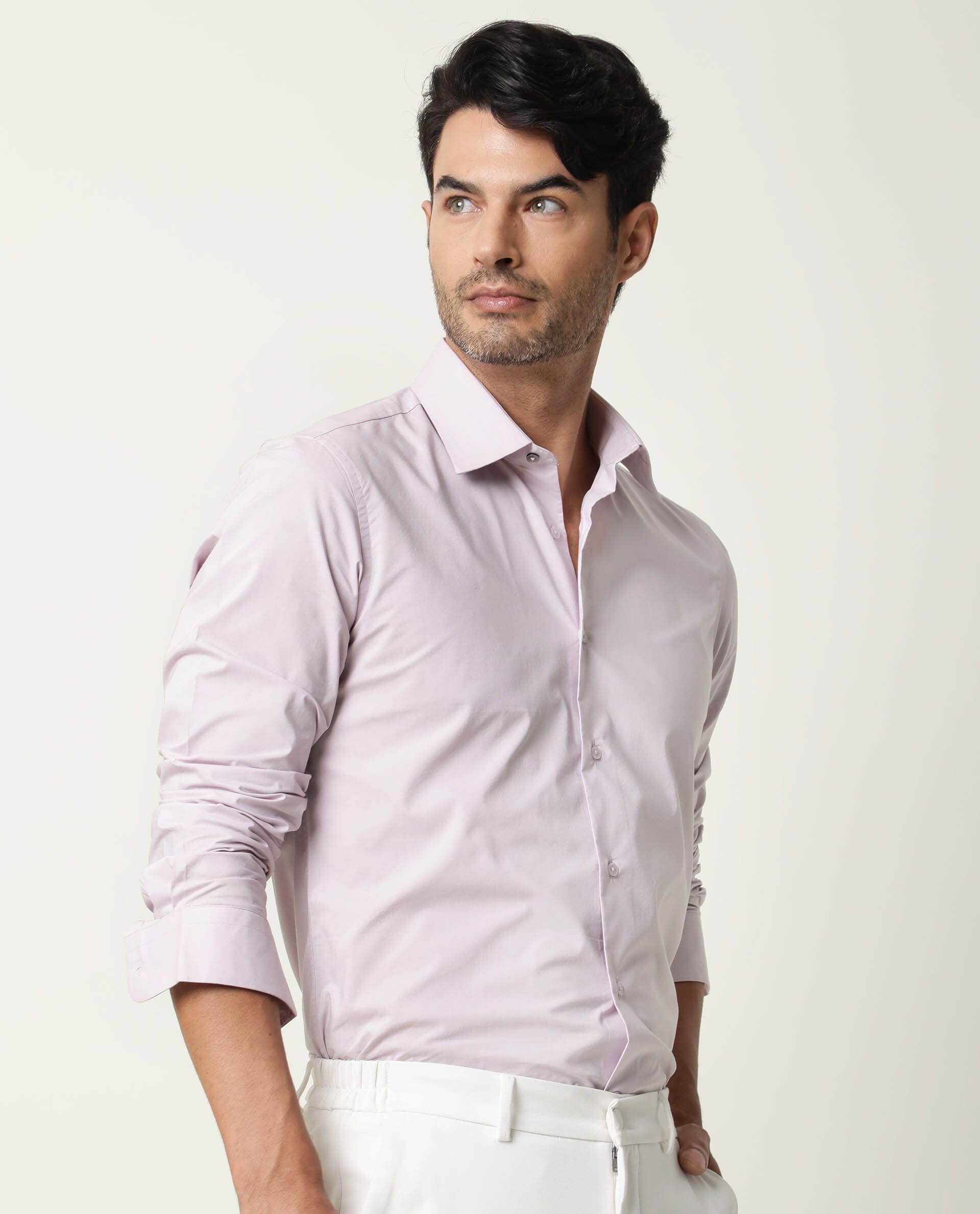 RARE RABBIT MEN'S NEUTRO LS PASTEL PURPLE SHIRT COTTON POLYESTER FABRIC COLLARED NECK FULL SLEEVES BUTTON CLOSURE SLIM FIT
