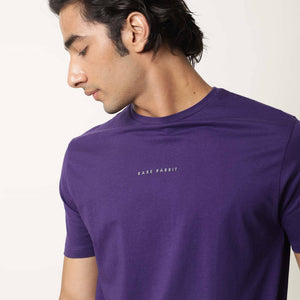 Rare Rabbit Men's Rabbit-4 Purple Crew Neck HD Print Branding Half Sleeves Regular Fit T-Shirt