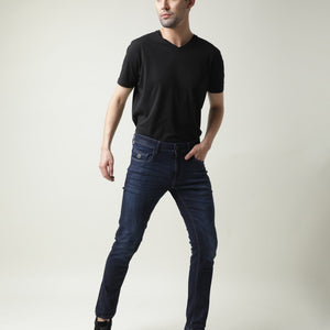 Rare Rabbit Men's Austin Navy Mid-Rise Dark Wash Slim Fit Jeans