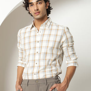 Rare Rabbit Men's Fernie Mustard Cotton Fabric Full Sleeves Checks Shirt