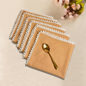 Brown - Dining Table Premium Cotton Table Napkin with Crochet Ends (Set of 6)