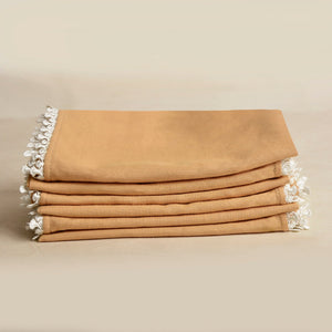 Brown - Dining Table Premium Cotton Table Napkin with Crochet Ends (Set of 6)