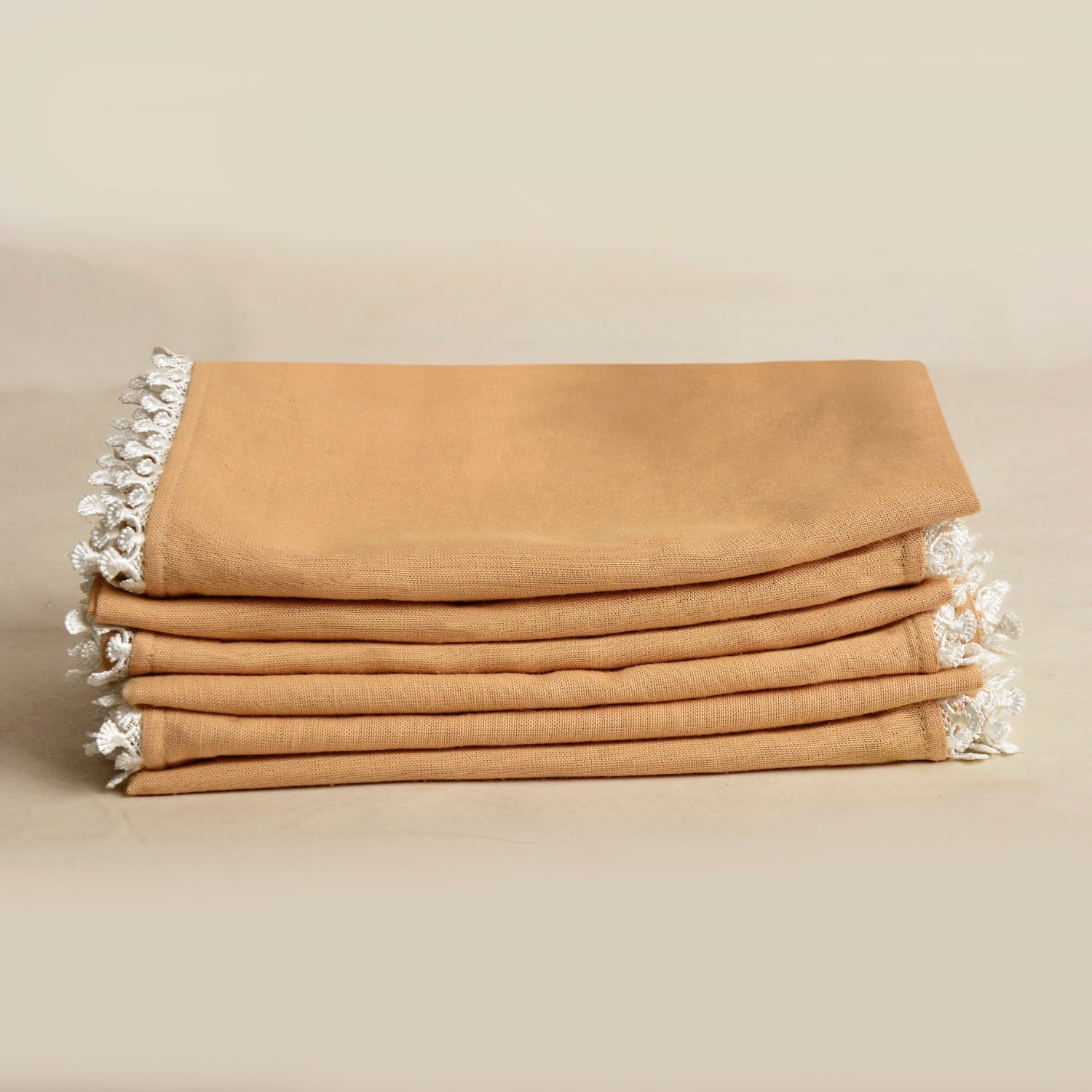 Brown - Dining Table Premium Cotton Table Napkin with Crochet Ends (Set of 6)