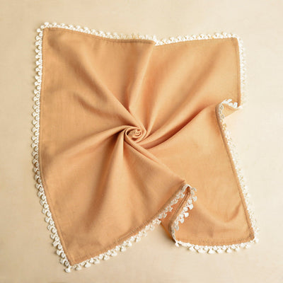 Brown - Dining Table Premium Cotton Table Napkin with Crochet Ends (Set of 6)