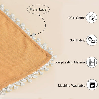 Brown - Dining Table Premium Cotton Table Napkin with Crochet Ends (Set of 6)