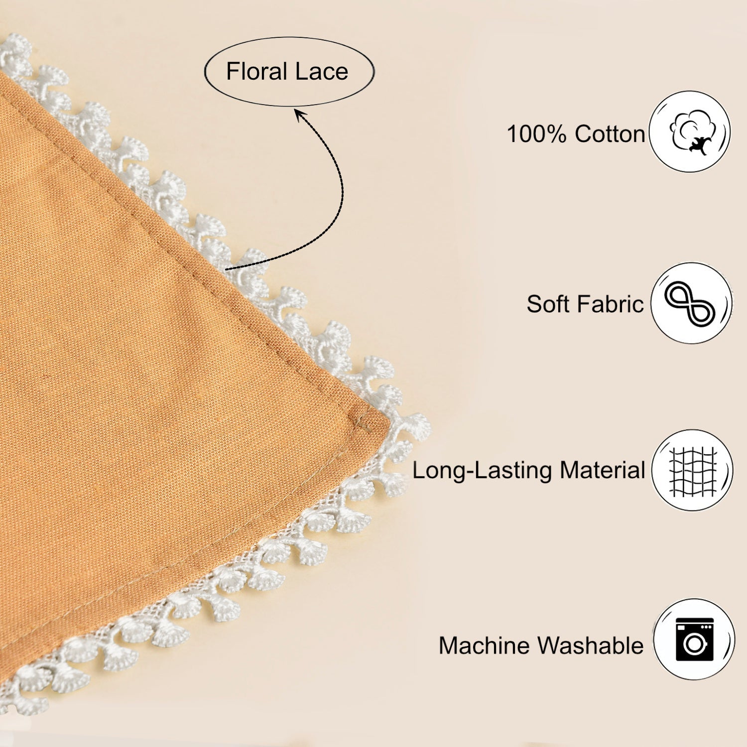 Brown - Dining Table Premium Cotton Table Napkin with Crochet Ends (Set of 6)
