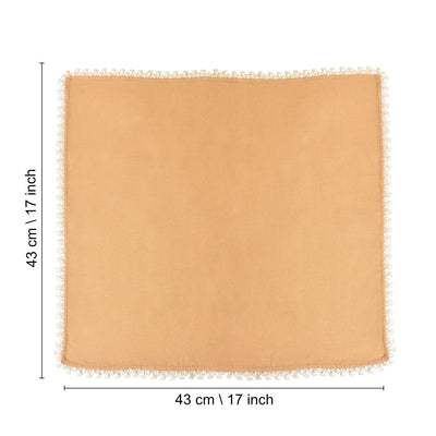 Brown - Dining Table Premium Cotton Table Napkin with Crochet Ends (Set of 6)