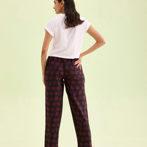 Women Printed Black Woven Viscose Mid Rise Lounge Pants
