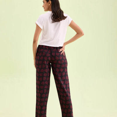 Women Printed Black Woven Viscose Mid Rise Lounge Pants