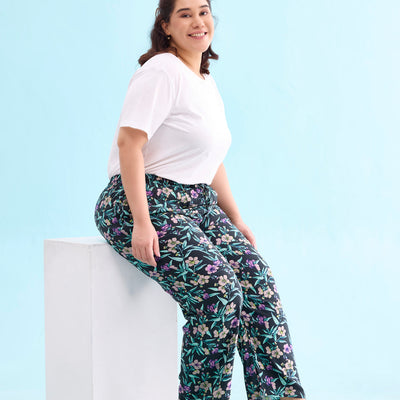 Women Printed Blacks Woven Viscose Lounge Pants