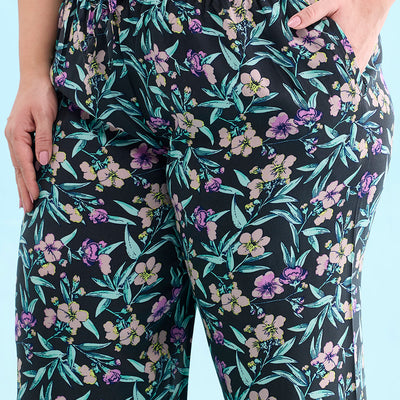 Women Printed Blacks Woven Viscose Lounge Pants