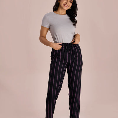 Women Black Printed Woven Viscose Lounge Pants