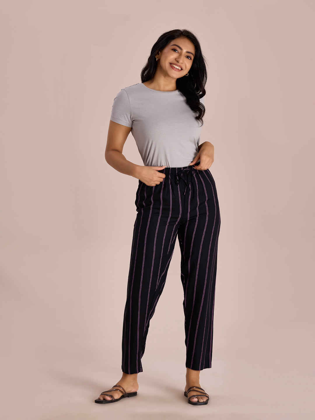 Women Black Printed Woven Viscose Lounge Pants