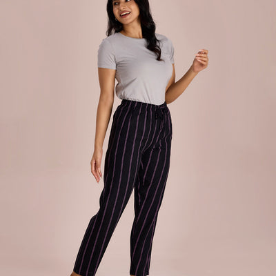 Women Black Printed Woven Viscose Lounge Pants