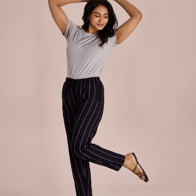 Women Black Printed Woven Viscose Lounge Pants