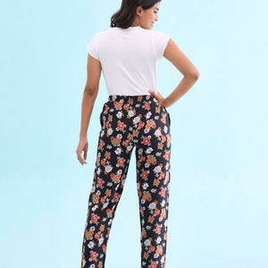 Women Printed Blacks Mid Rise Woven Viscose Lounge Pants