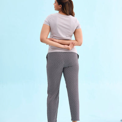 Women Printed Blacks Mid Rise Viscose Lounge Pants